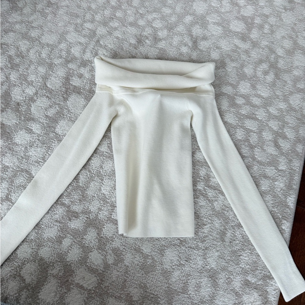 Aritzia Wilfred Cream Ribbed Off-Shoulder Cowl Neck Sweater